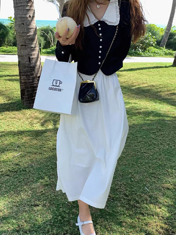 New year in early spring! [are studio] simple and versatile Lapel color matching shirt + Korean high waist skirt set 9706# WPL