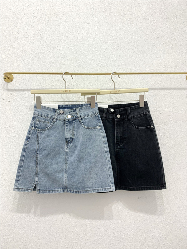 [u.she] Korean A-shaped slim denim skirt 86155# cqw