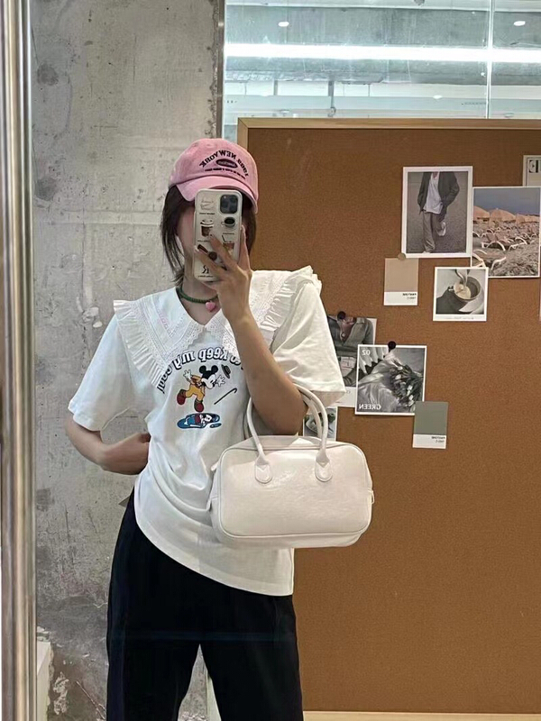 goods in stock! New in early summer! [Xiaoxiaojia] craft lace collar cartoon printed short sleeve T-shirt 80382# WTT
