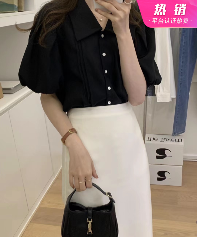 [T.G] French bubble sleeve single breasted shirt 17331# cqw