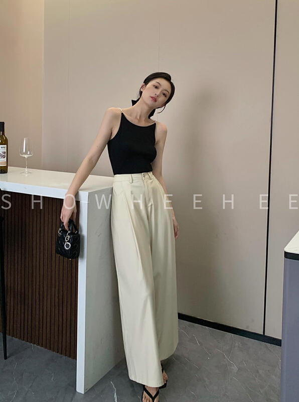 goods in stock! [Xiu Xixi] Korean version simple pleated High Waist Wide Leg Jeans 19380# zxx