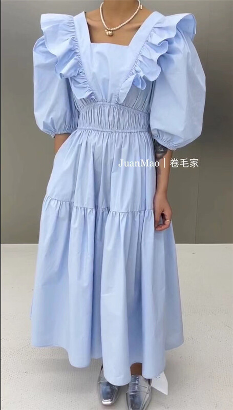 New in early summer! [curler] temperament French waist closing bubble sleeve dress 2883# PCZ