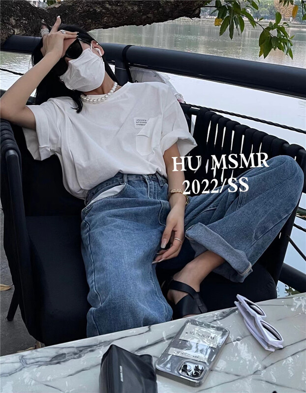 New in early summer! [Hu] Korean casual pocket label short sleeve T-shirt 6699# zyh
