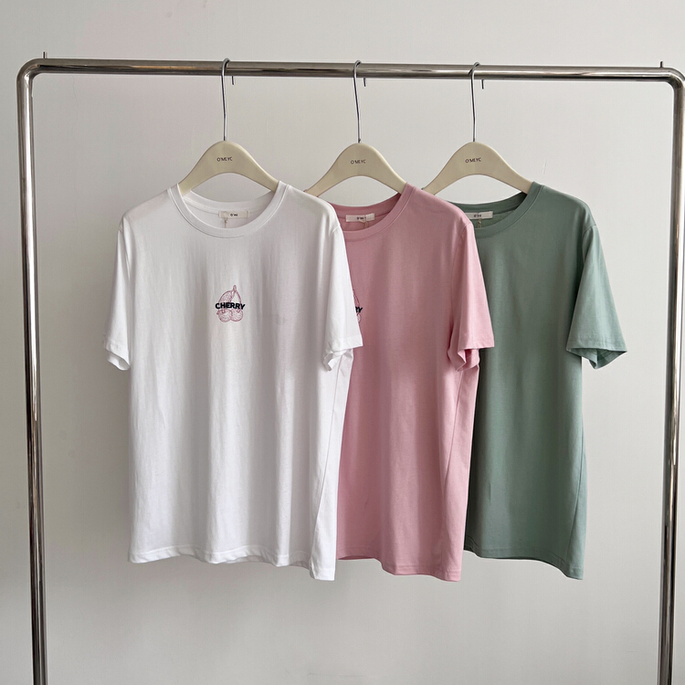 goods in stock! [O MI] Korean version ins cherry lettered printed short sleeve T-shirt 8888# HBx