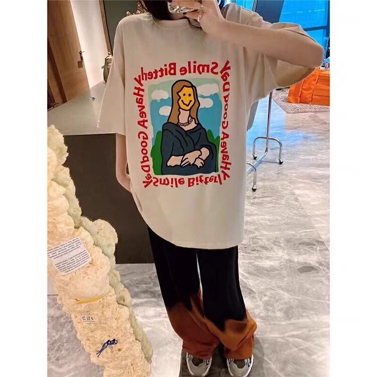 New in early summer! [tagkita] Korean version spoofing Mona Lisa short sleeve T-shirt 1016# ozq