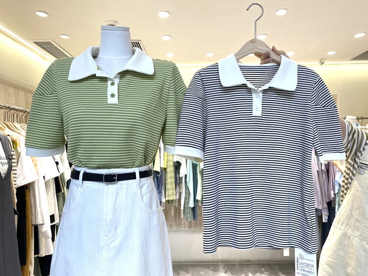 New in early summer! [Boran buran] commuting simple stripe polo collar T-shirt 7031# XYY