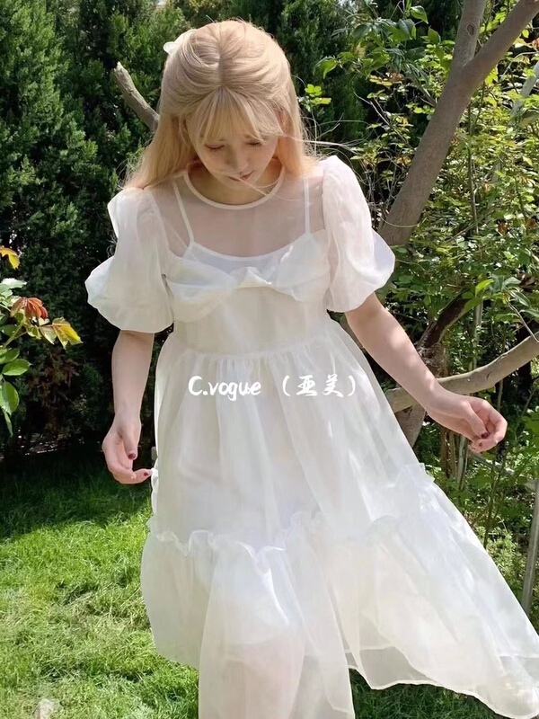 [c.vogue] French gentle fairy bow dress + suspender fashion dress set 8893\pcz