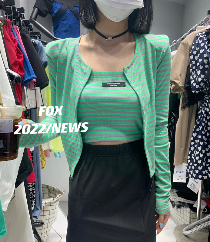 [fox] long sleeved striped cardigan + sleeveless versatile sling set 8739# WTT