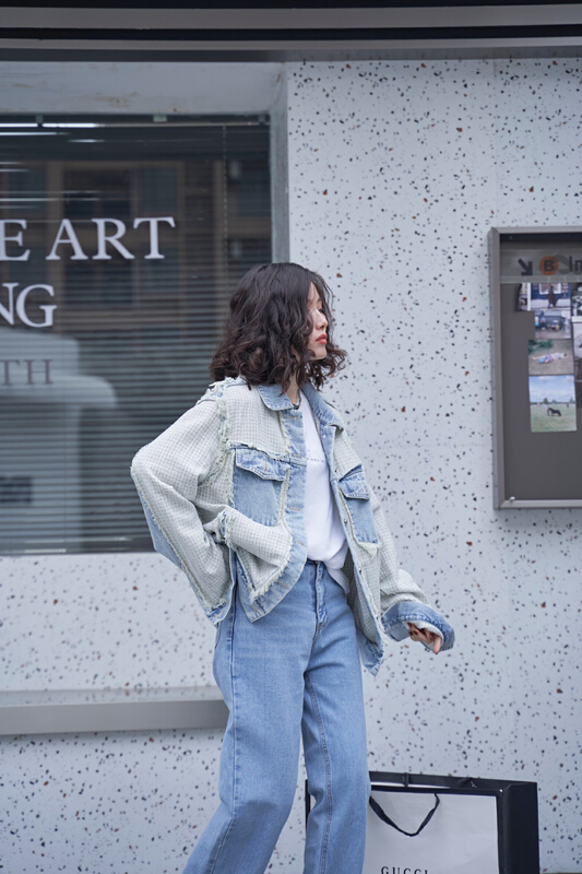 New year in early spring! [Za] temperament Korean stitched rough denim jacket 10356# LSL