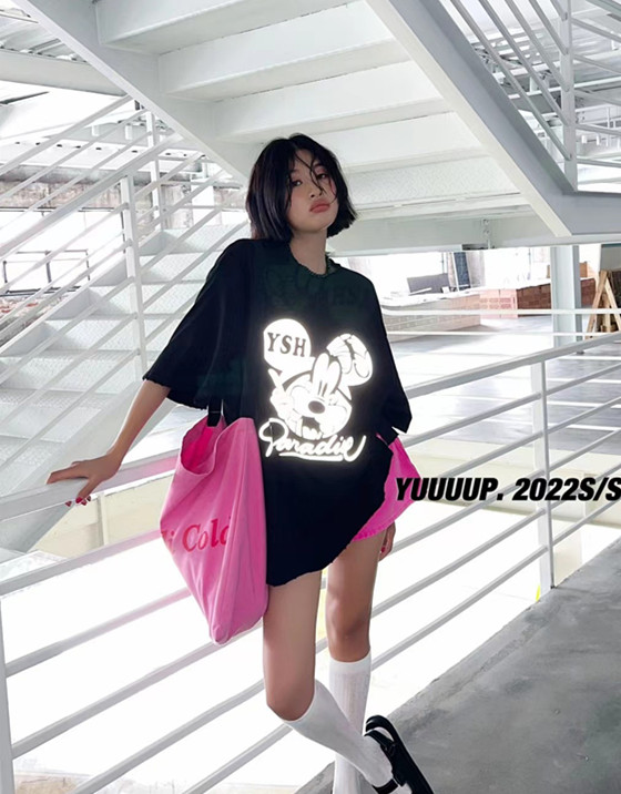 [yuup] reflective goofy hot drawing Pullover short sleeve T-shirt 622113# LSL