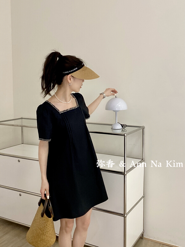 New in early summer! [Mi Xiang] square neck Pullover color matching dress 5236# hjy