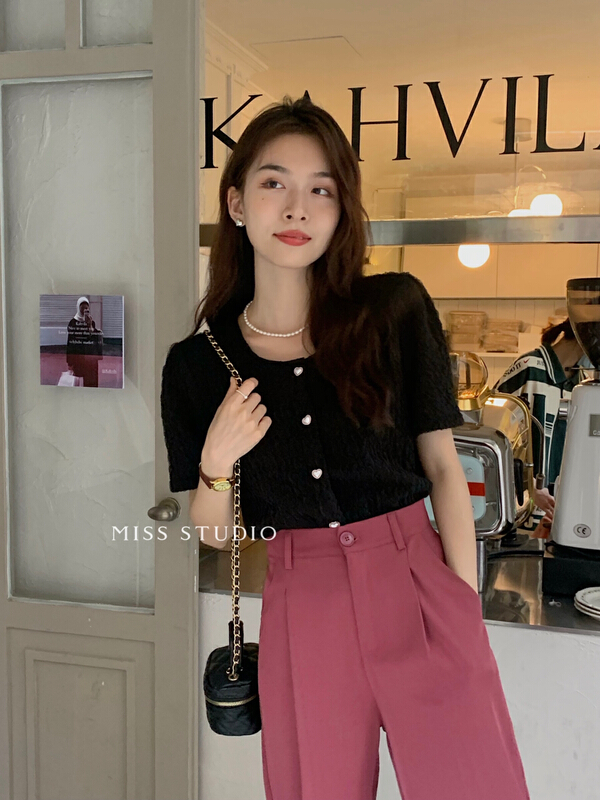 [miss miss miss home] love button jacquard yarn blouse f2233# zjy
