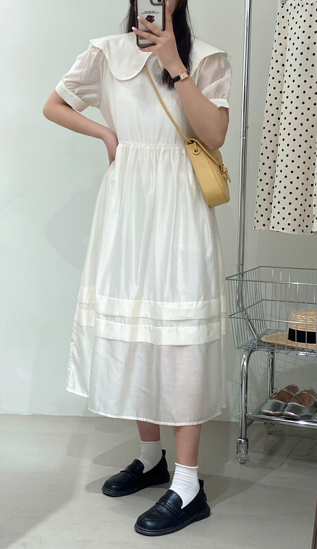 New in early summer! [chocolate] Korean lady doll neck dress (with belt) 28066# ll