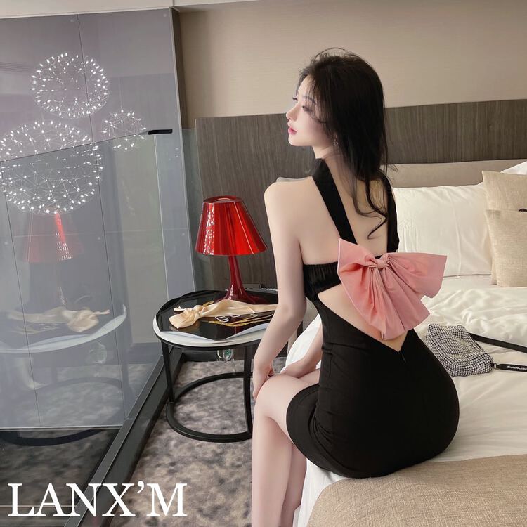 New year in early spring! [lanxm] designer bow necktie, chic design, backless strapless dress 18026# JJ