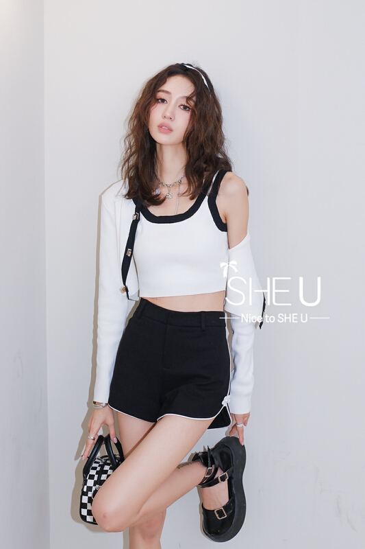 New year in early spring! [she u] crew neck short knit cardigan + slim vest two piece suit c80119# cqw