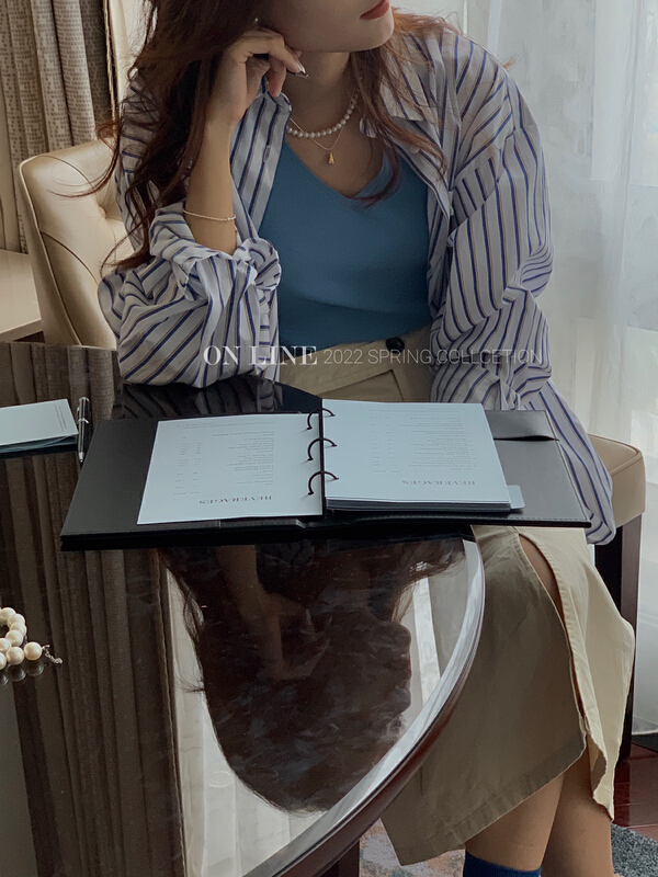 New year in early spring! [on line] casual, loose, commuting and versatile vertical stripe shirt 6021# jhy
