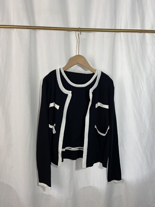 [Yi show shop] small sexy retro Western Vest + color blocked knitted cardigan set 1283# Cl