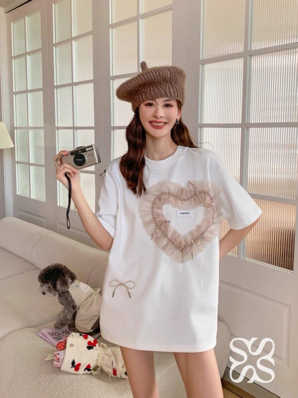 New in early summer! [Anan +] love mesh Pullover versatile short sleeve T-shirt 318# WTT