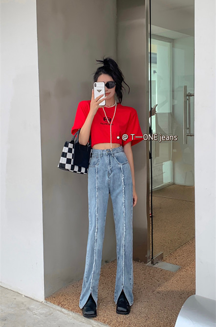 New in early summer! [t one] Korean style, wide legs and thin foreign style jeans 9087# LSL