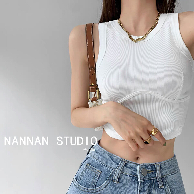 New in early summer! [blue show] round neck pullover, simple and comfortable vest / suspender (with bra) 6006# LSW