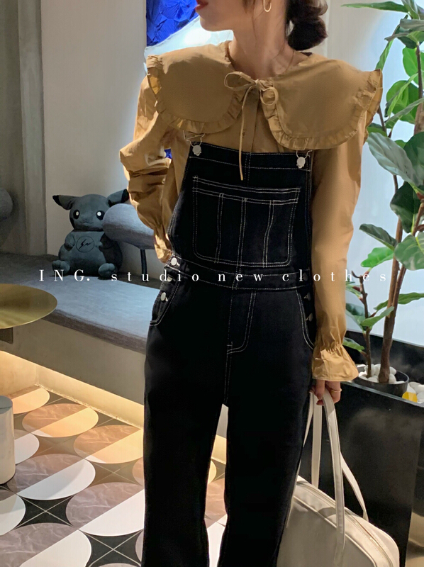 goods in stock! New year in early spring! [ing] sweet and versatile lace up baby collar single breasted loose shirt 7522# ZSY