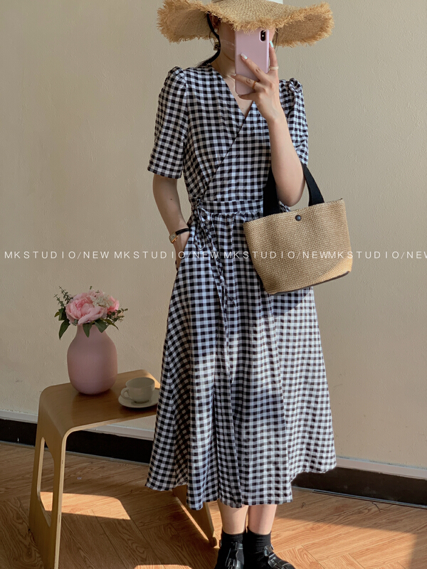 [MK] Plaid one piece Pleated Dress 3269# hjy