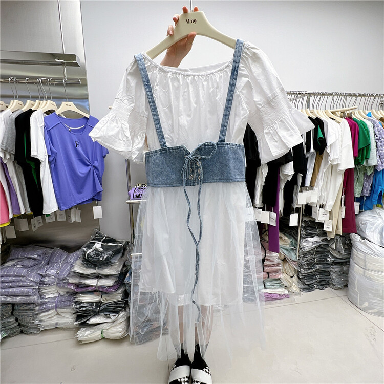 [mm9] sweet and gentle dress + fashionable and versatile suspender vest set 6755# XYJ