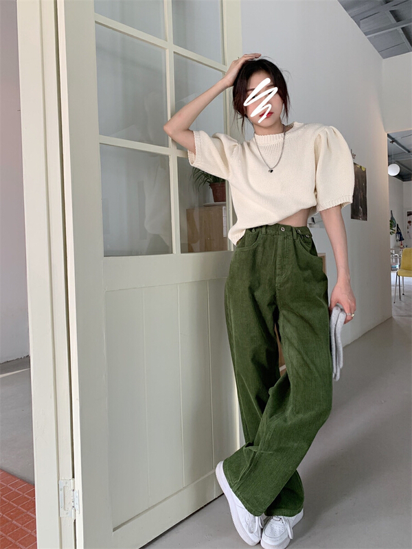 goods in stock! New year in early spring! [timely rain] Han Feng ins high waist versatile thin loose corduroy casual pants 27581# WPL