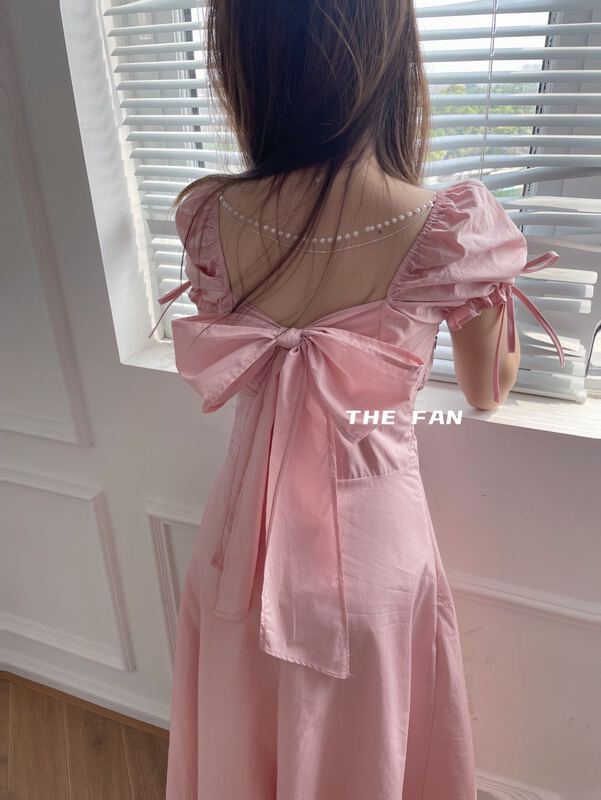 New in early summer! [the fan] bowknot temperament lady dress (with pearl chain) y93076-1# zxx