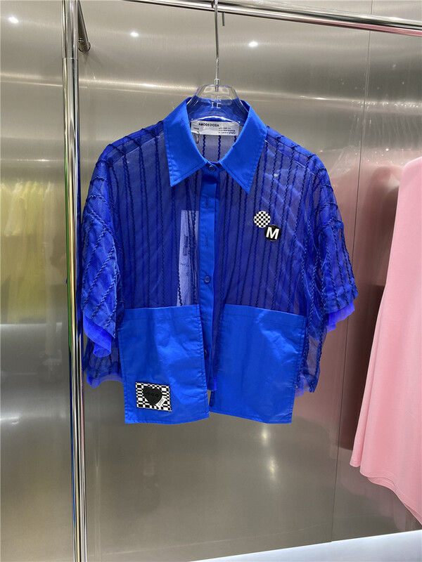 [Eric] label design blue short sleeved sunscreen shirt 2249# ozq