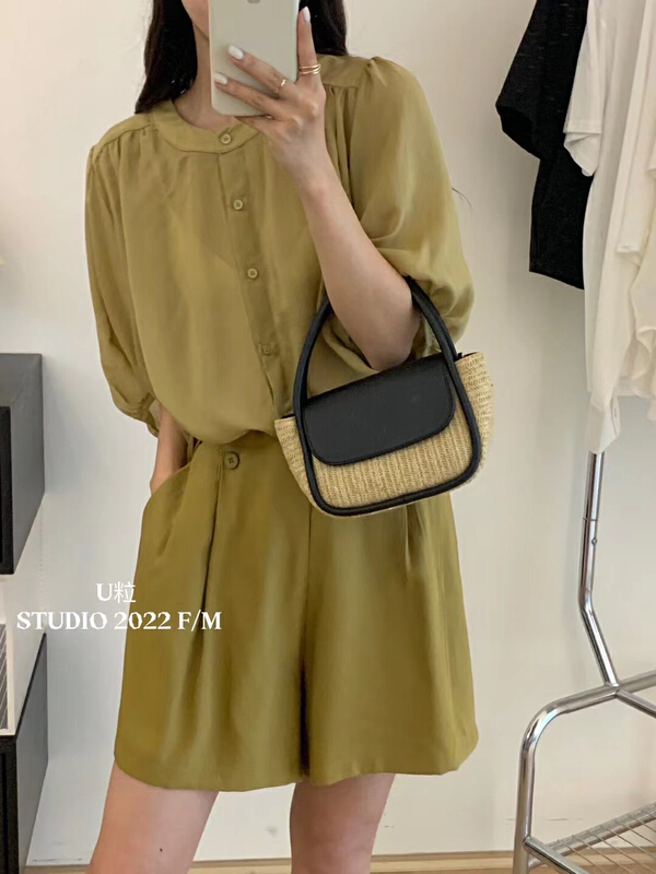 New in early summer! [U grain] simple Korean Tencel Round Neck Shirt ys1-5390# HBx