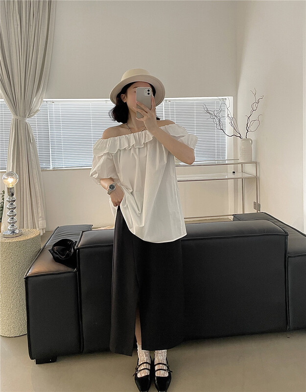 [lemon tree] simple and versatile solid color one line collar shirt 66291# XYY