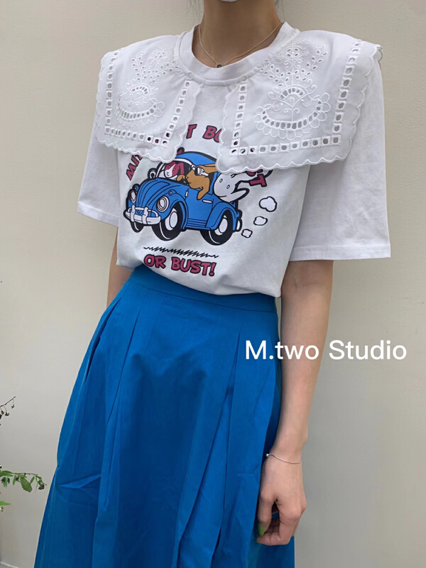 【M.TWO】汽車印花工藝娃娃領短袖T恤(只賣T恤)  77995#  HYY