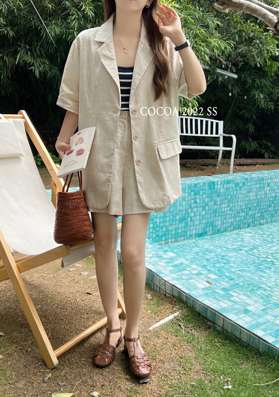 [cocoa] medium length linen fashion versatile short coat (only short coat) 3119# L