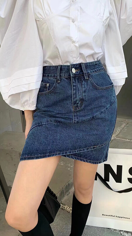 New in early summer! [c.h.z] irregular design, high waist and versatile A-shaped buttock denim skirt 20319# WTT