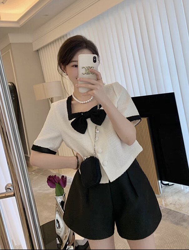 [wgwe] high sense square neck bow tie blouse 1656# PCZ