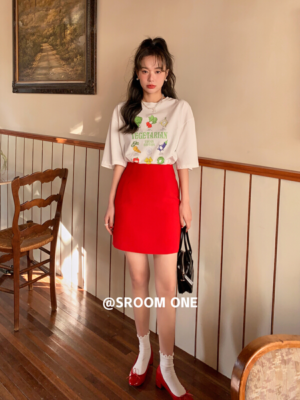 New year in early spring! [s.room] Korean high waist A-line skirt j198# LSL