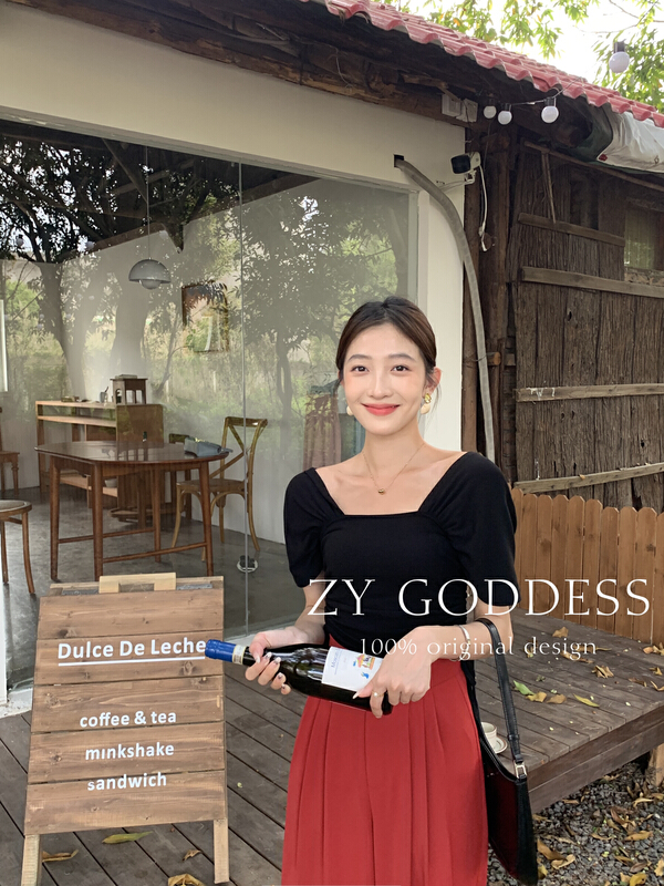 New in early summer! [ZY] sexy hot girl square neck slim fitting blouse 68212# ozq