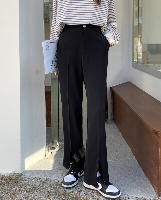 New year in early spring! [DCT] simple hem slit back waist semi elastic wide leg trousers 7751# WPL