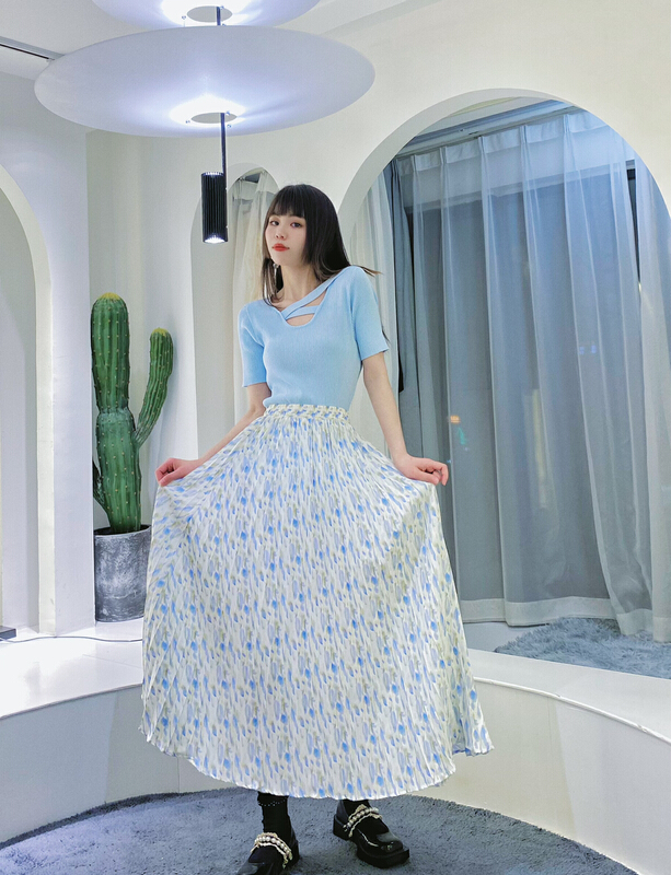 New in early summer! [twins] high waist floral sweet pleated skirt (only selling skirt) 8063# hjy