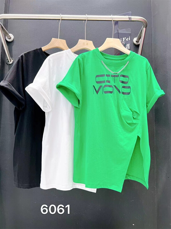 [Feifei] niche asymmetric letter split short sleeve T-shirt 6061# ozq