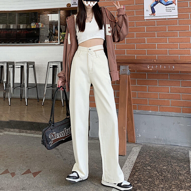 New year in early spring! [ten. Ten] Korean version ins two button high waist thin wide leg jeans x033# jhy