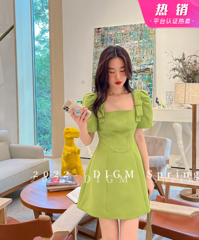 New in early summer! [digm] Korean bow bow waist closing thin dress 1960# zxx