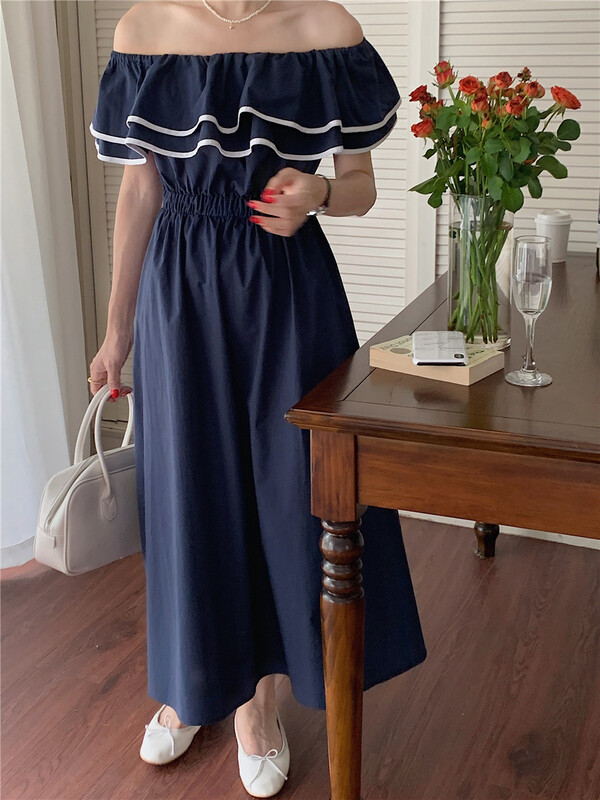 [m-canvas] Korean fashion temperament one shoulder waist dress t8213# lwy