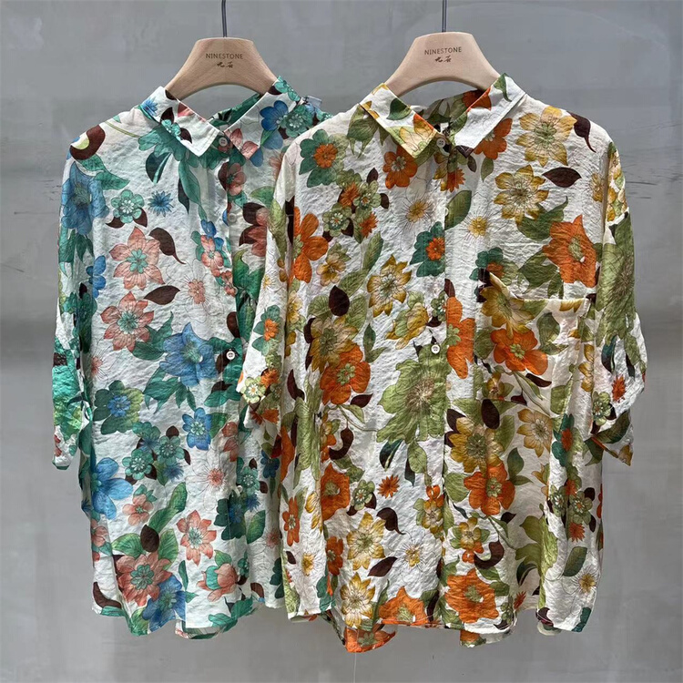 [fabric] Korean comfortable floral shirt 592080# L