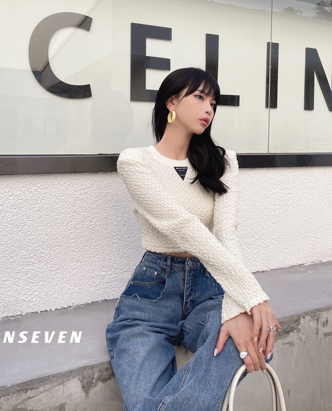 New year in early spring! [inseven] unique design shoulder pad, slim fit and chic top shirt 23612# ozq