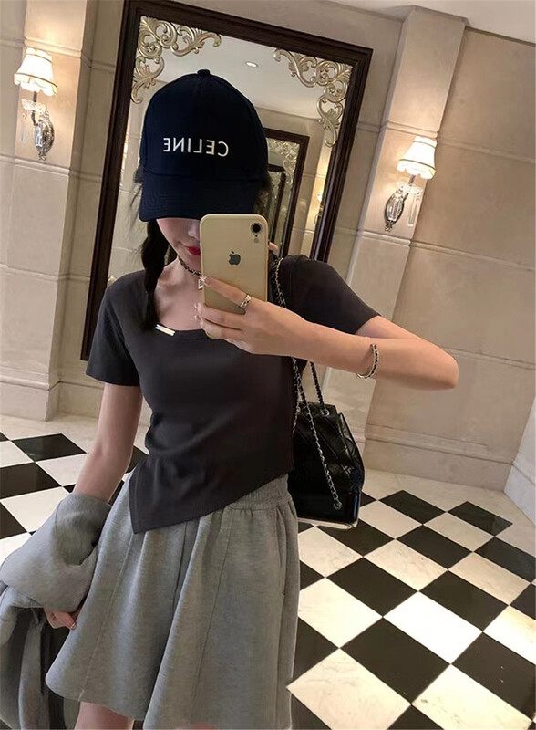 [SYC] Korean slim fit square neck short sleeved T-shirt 22136# cqw