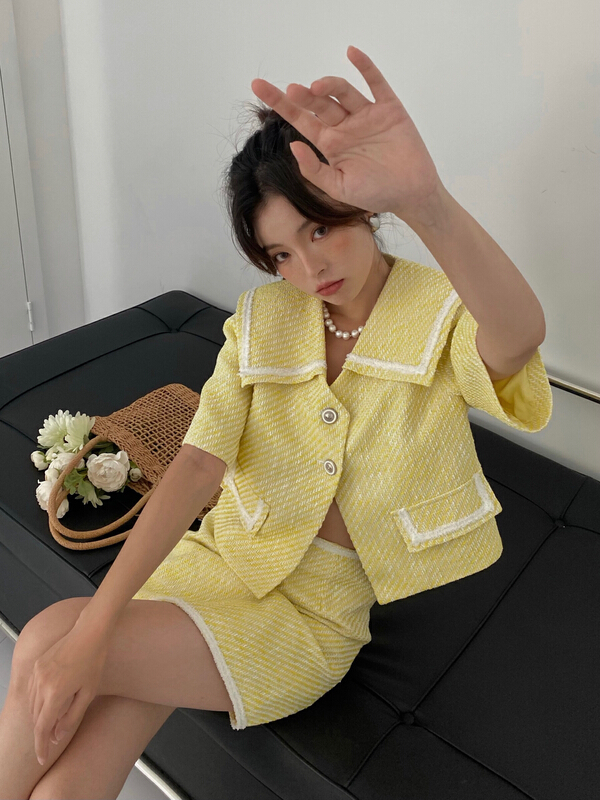 [CB] temperament small fragrance coat + color contrast skirt suit 9566# JJ