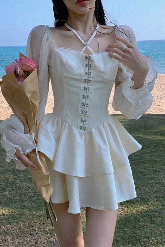 [LML] French style neck and waist dress 4123# ozq