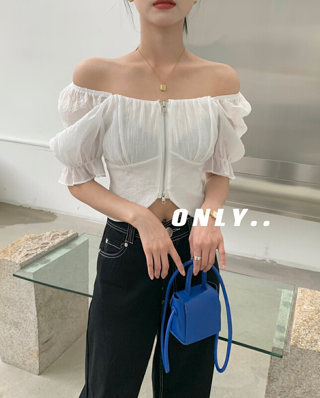 [only] double pull head design square neck short shirt 1891# JJ